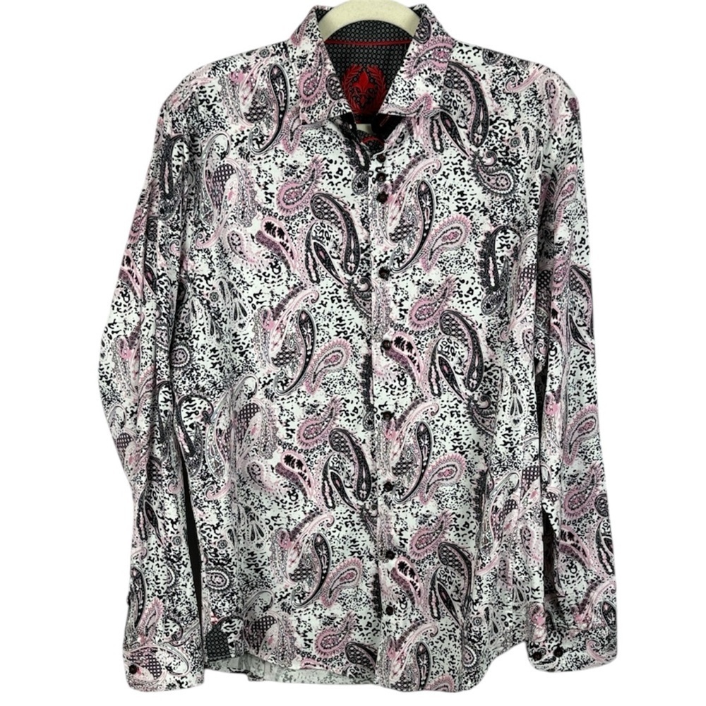 Au Noir Cotton Blend Pink Black Paisley Button Down Medium Men's Shirt
